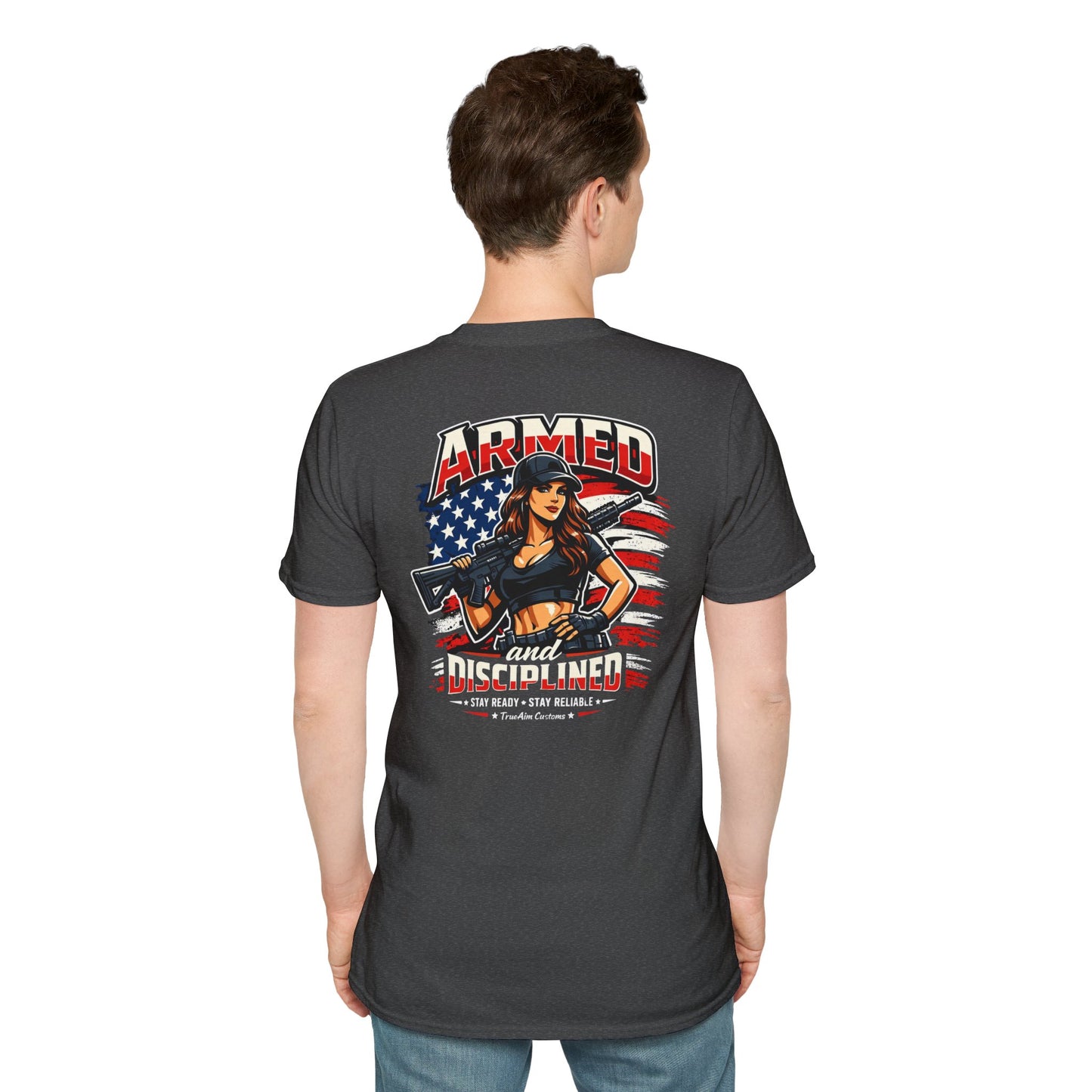"Female Armed and Disciplined" Patriotic Flag Design t shirt