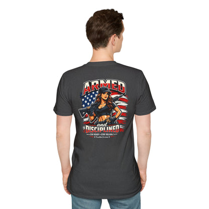 "Female Armed and Disciplined" Patriotic Flag Design t shirt