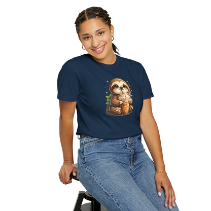 Cute Sloth Holding Coffee T-Shirt — Adorable Cozy Animal Tee
