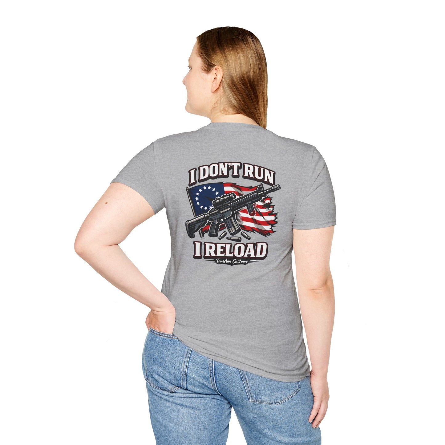 American Flag, AR 15- I don't run I reload 2A tee shirt unisex