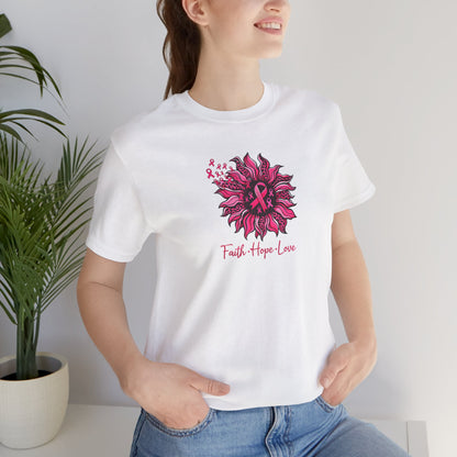 Breast Cancer Awareness Tee — Faith • Hope • Love Pink Ribbon Floral T‑Shirt