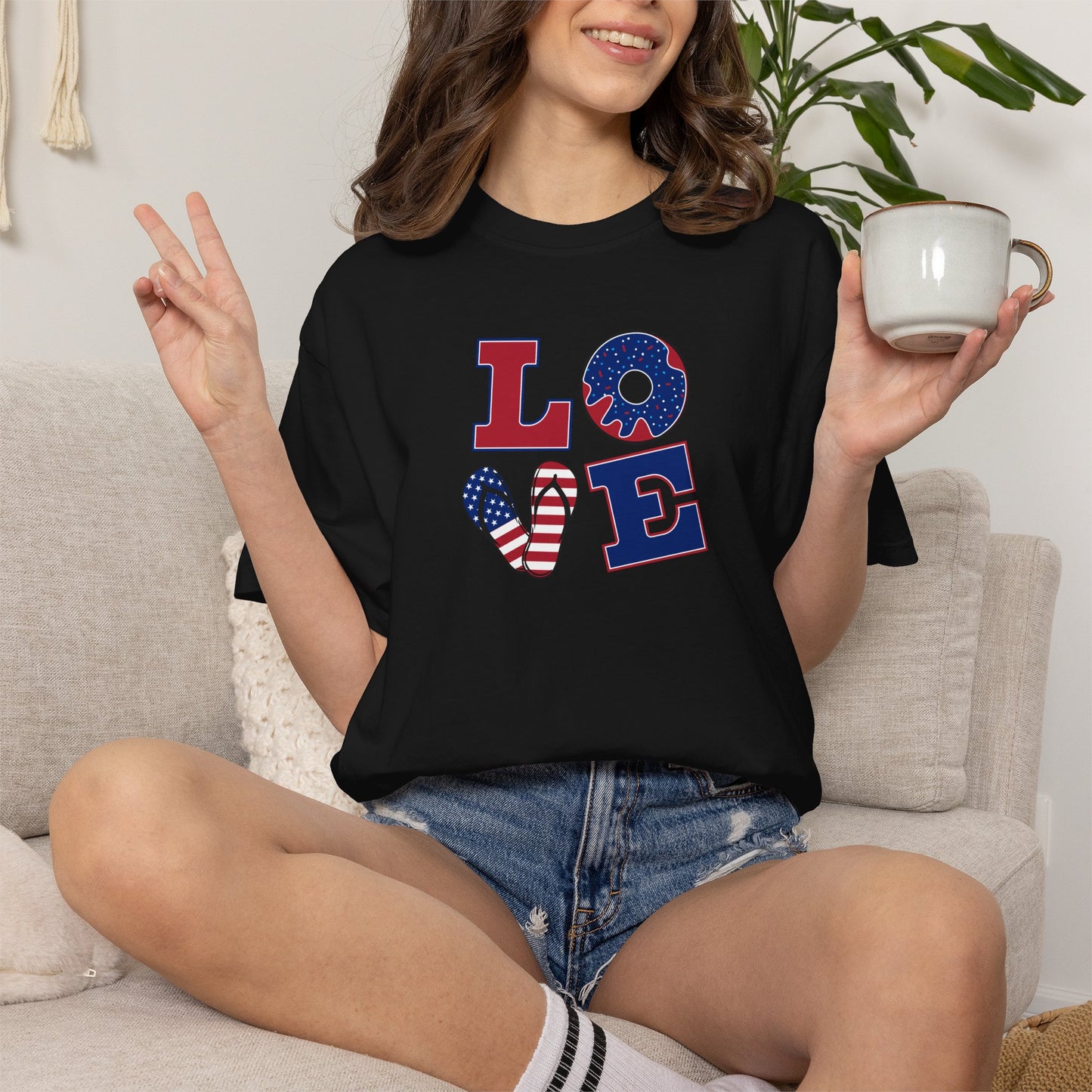 Patriotic "LOVE" Heart T-Shirt — American Flag Fourth of July Tee