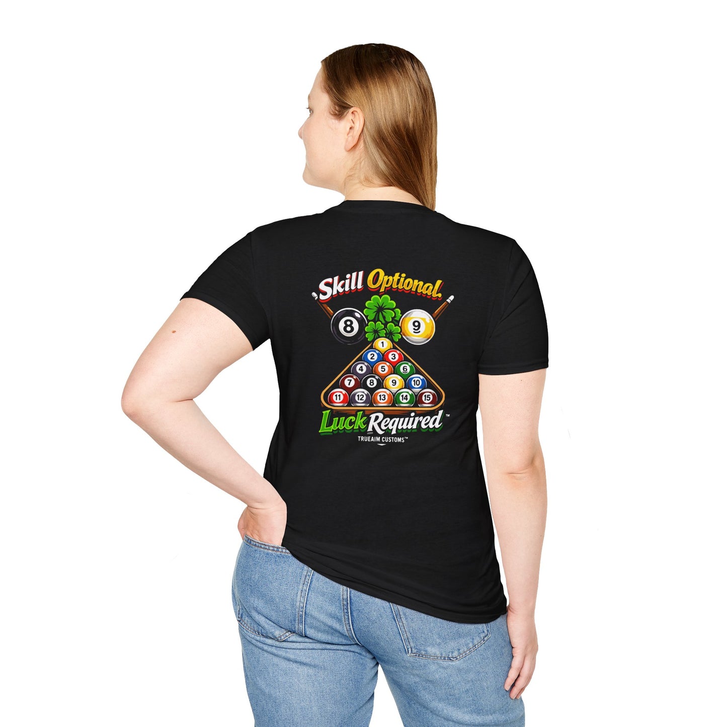 Pool Tee — "Skill Optional, Luck Required" Billiards T-Shirt