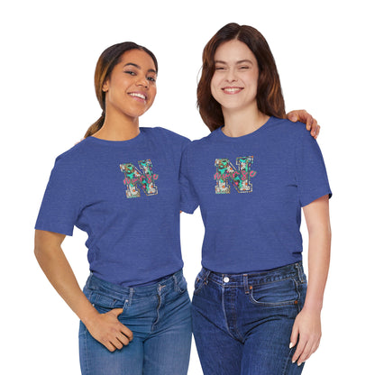 Floral Letter N, Nurse  T-Shirt — Tropical Botanical Monogram Tee