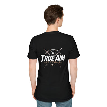 TrueAim Customs Billiards Logo T-Shirt — Pool Cue & 8-Ball Graphic Tee