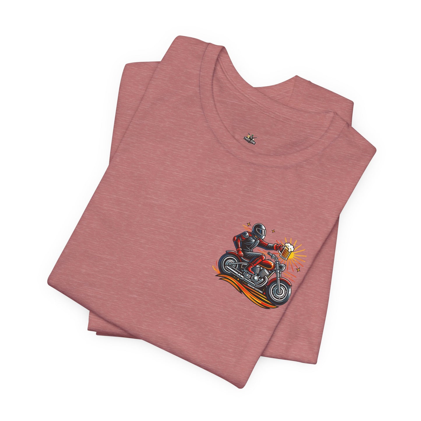 Motorcycle T‑Shirt with Beer Mug Graphic