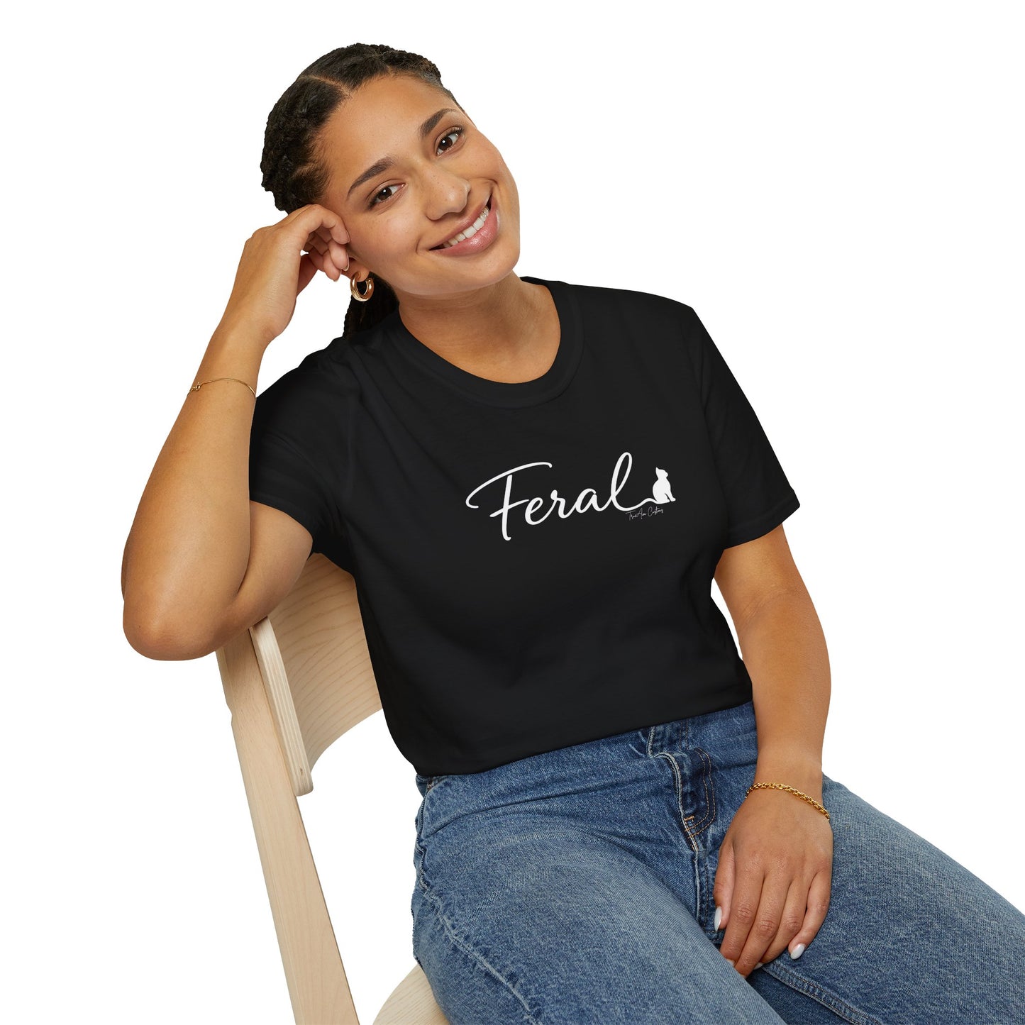 Feral Cat Script Tee — Minimal Cat Silhouette T-Shirt