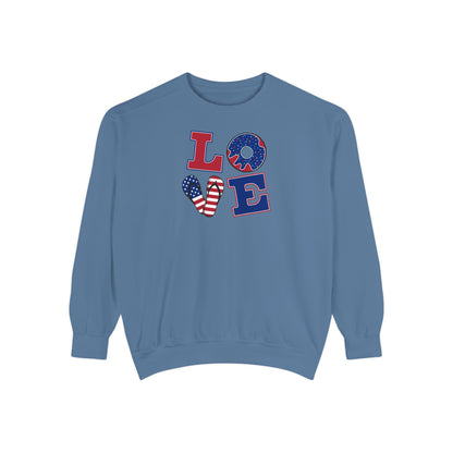 Patriotic "LOVE" Sweatshirt - American Flag Heart Fourth of July Crewneck
