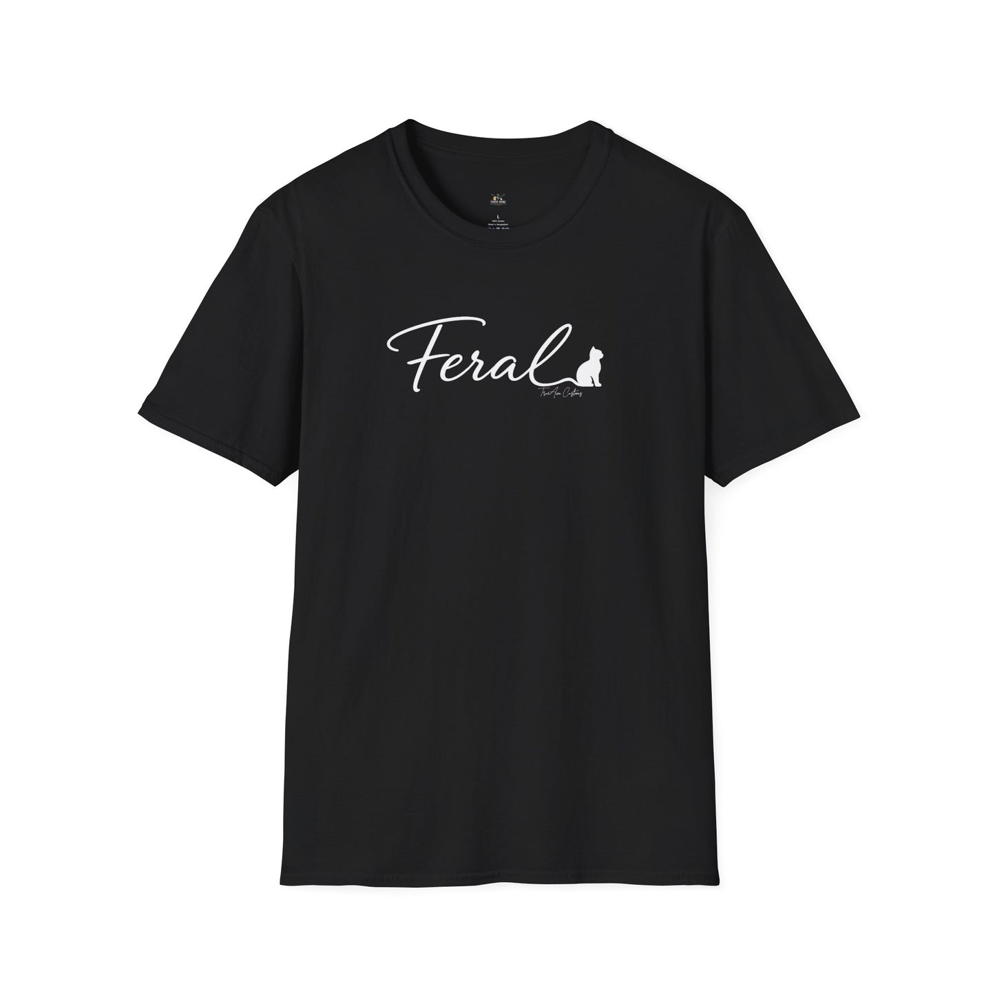 Feral Cat Script Tee — Minimal Cat Silhouette T-Shirt