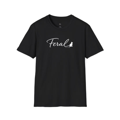 Feral Cat Script Tee — Minimal Cat Silhouette T-Shirt