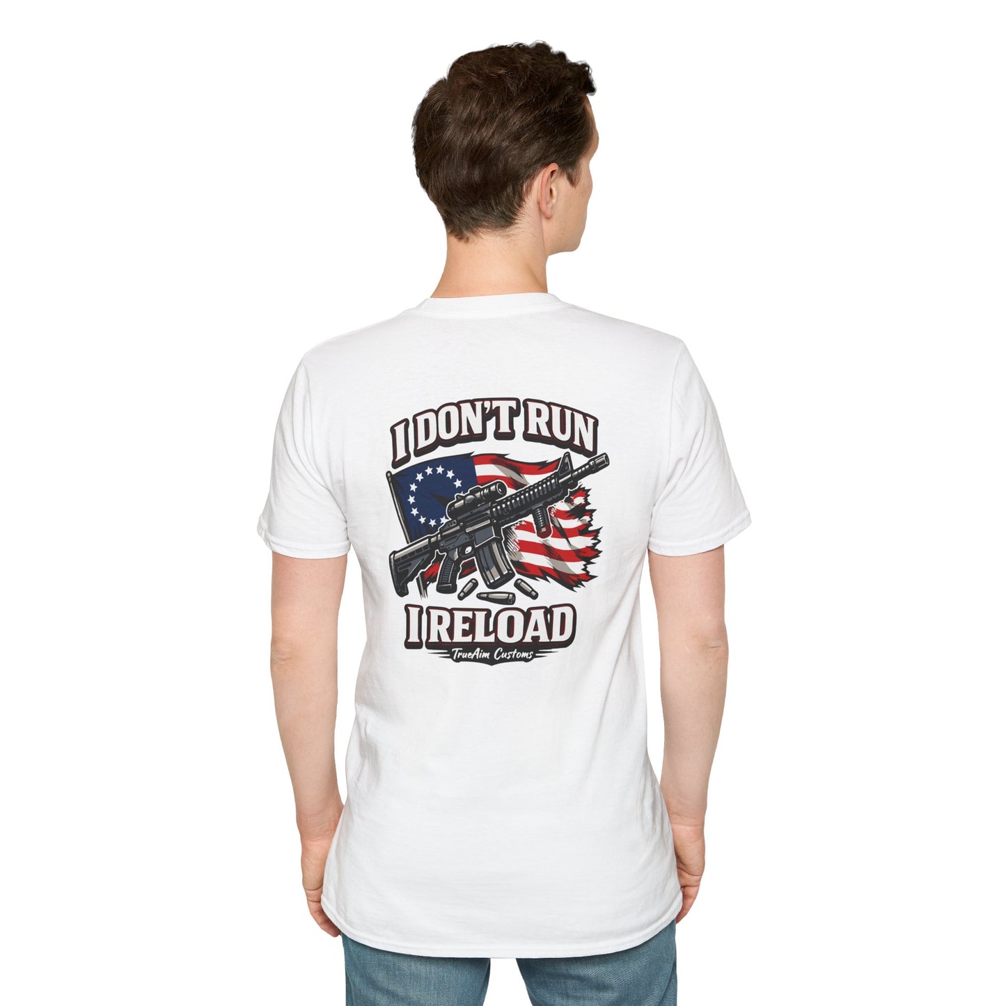 American Flag, AR 15- I don't run I reload 2A tee shirt unisex