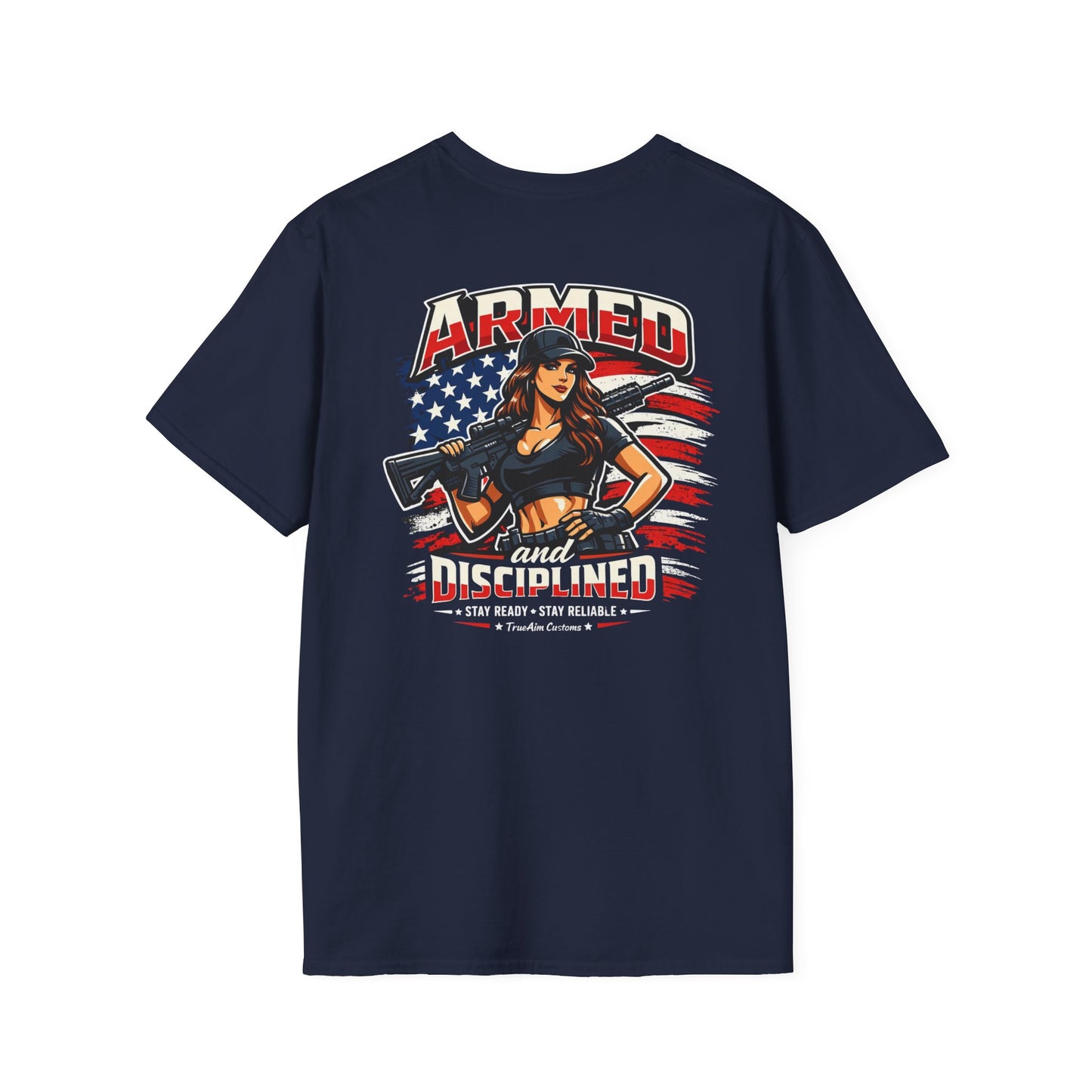 "Female Armed and Disciplined" Patriotic Flag Design t shirt