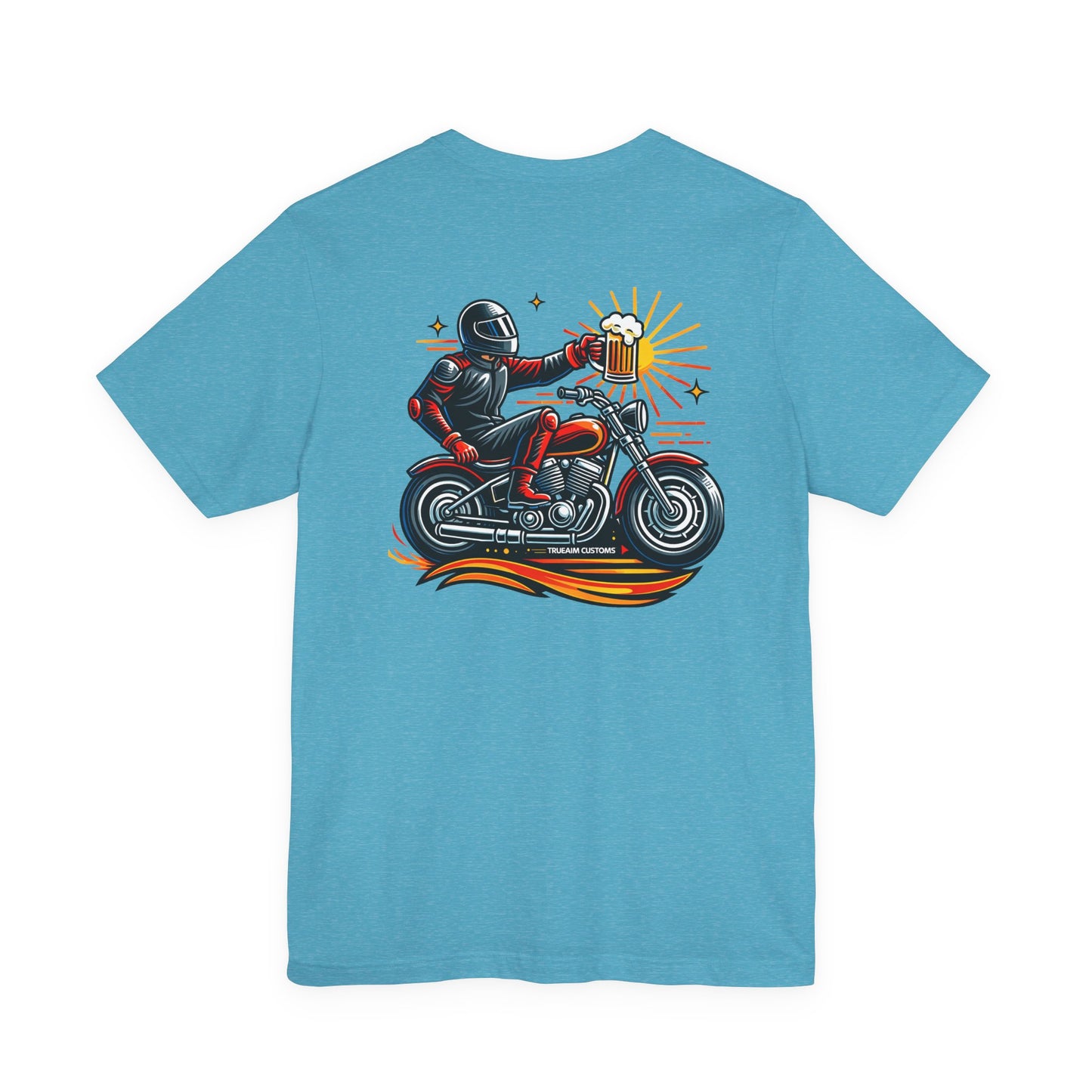 Motorcycle T‑Shirt with Beer Mug Graphic