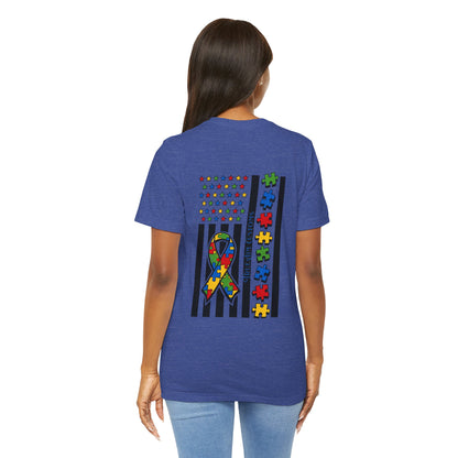 Autism Awareness Flag T-Shirt — Puzzle Ribbon Support Tee