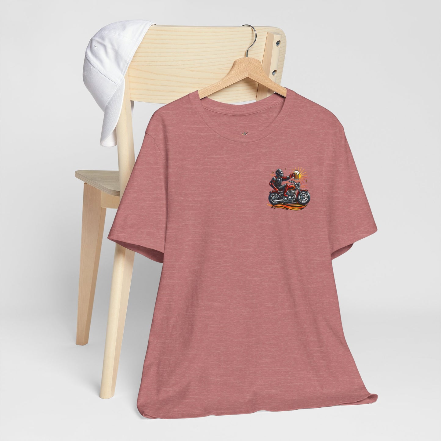 Motorcycle T‑Shirt with Beer Mug Graphic