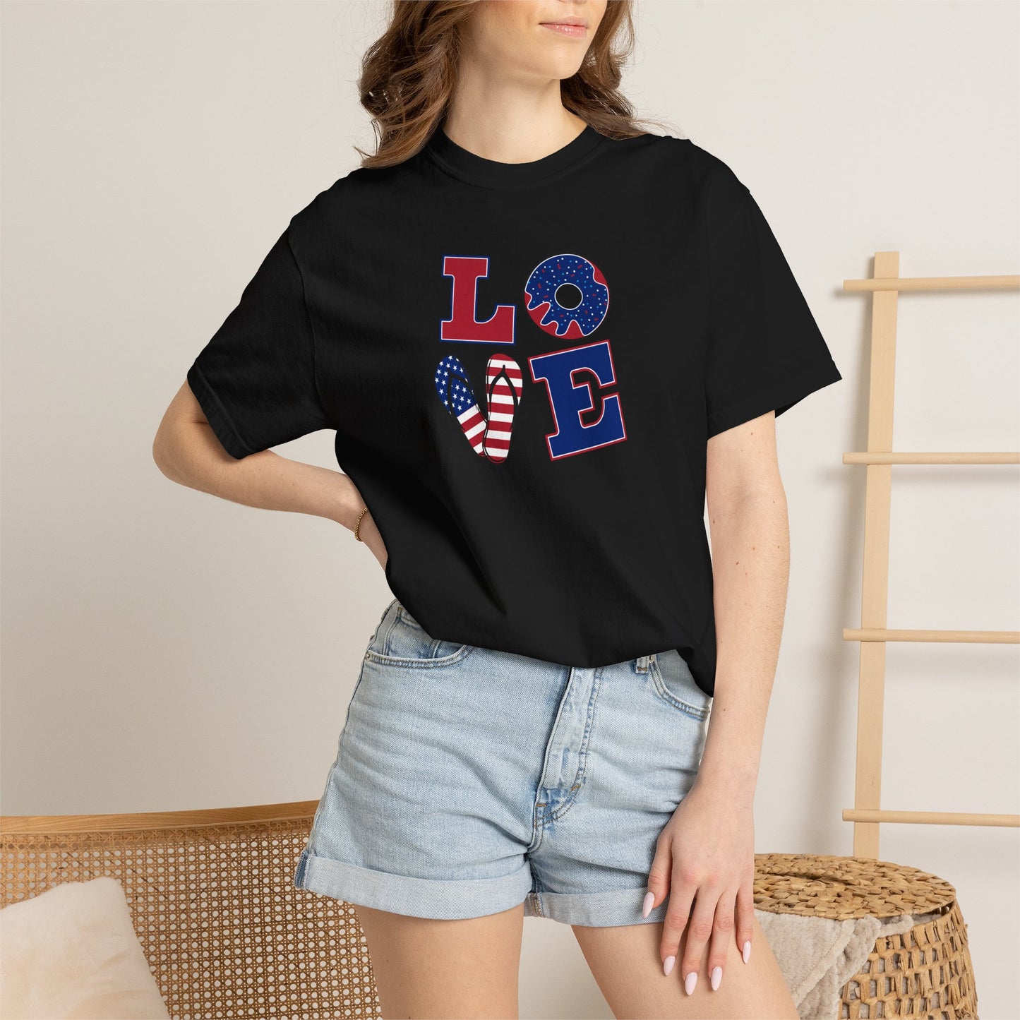 Patriotic "LOVE" Heart T-Shirt — American Flag Fourth of July Tee