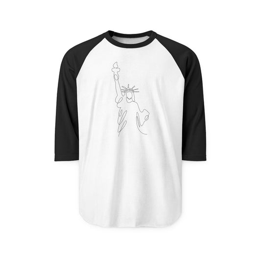 Statue of Liberty Line Art Raglan Shirt - Minimalist NYC Pride 3/4 Sleeve