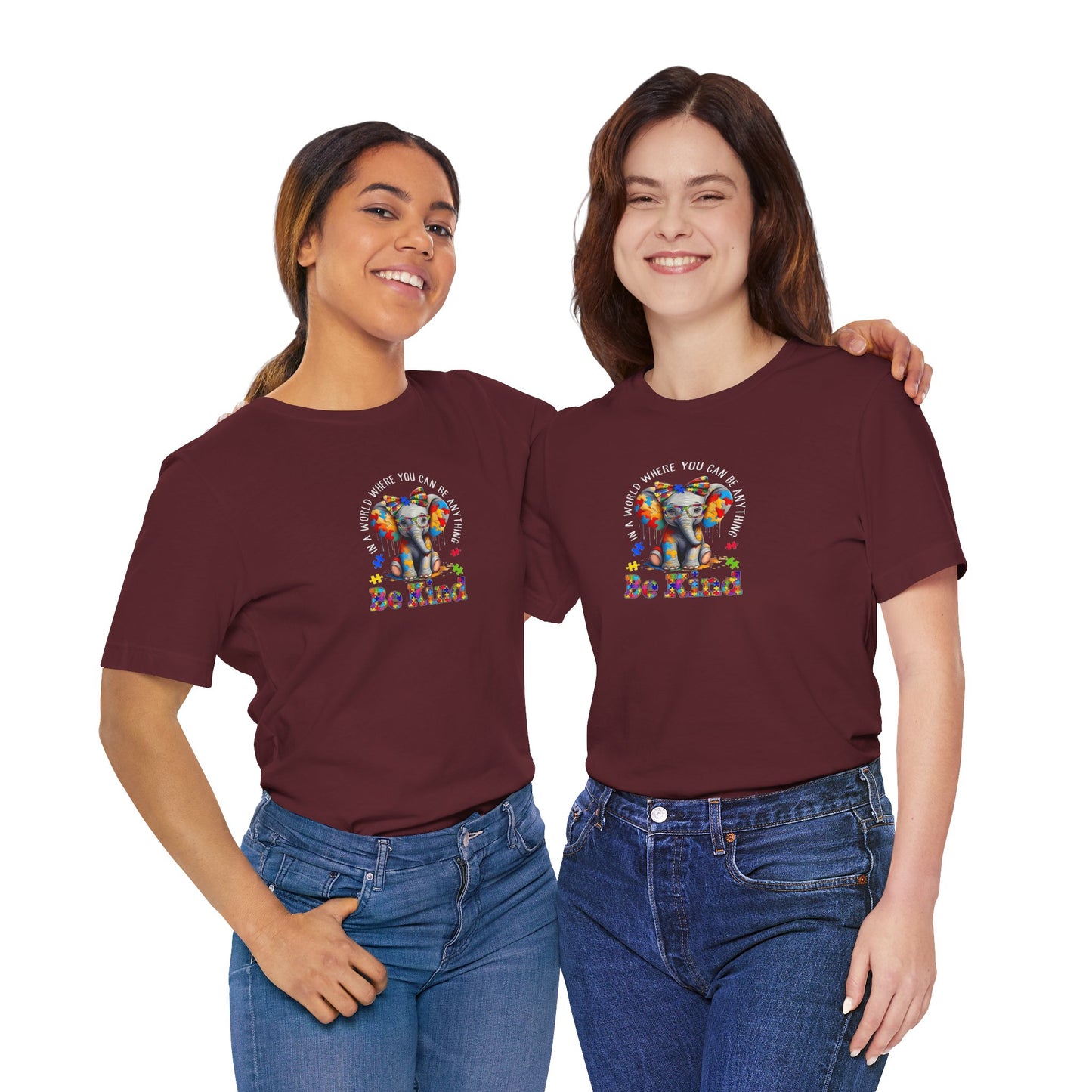 Be Kind Elephant T-Shirt — Colorful Puzzle Piece Autism Awareness Tee