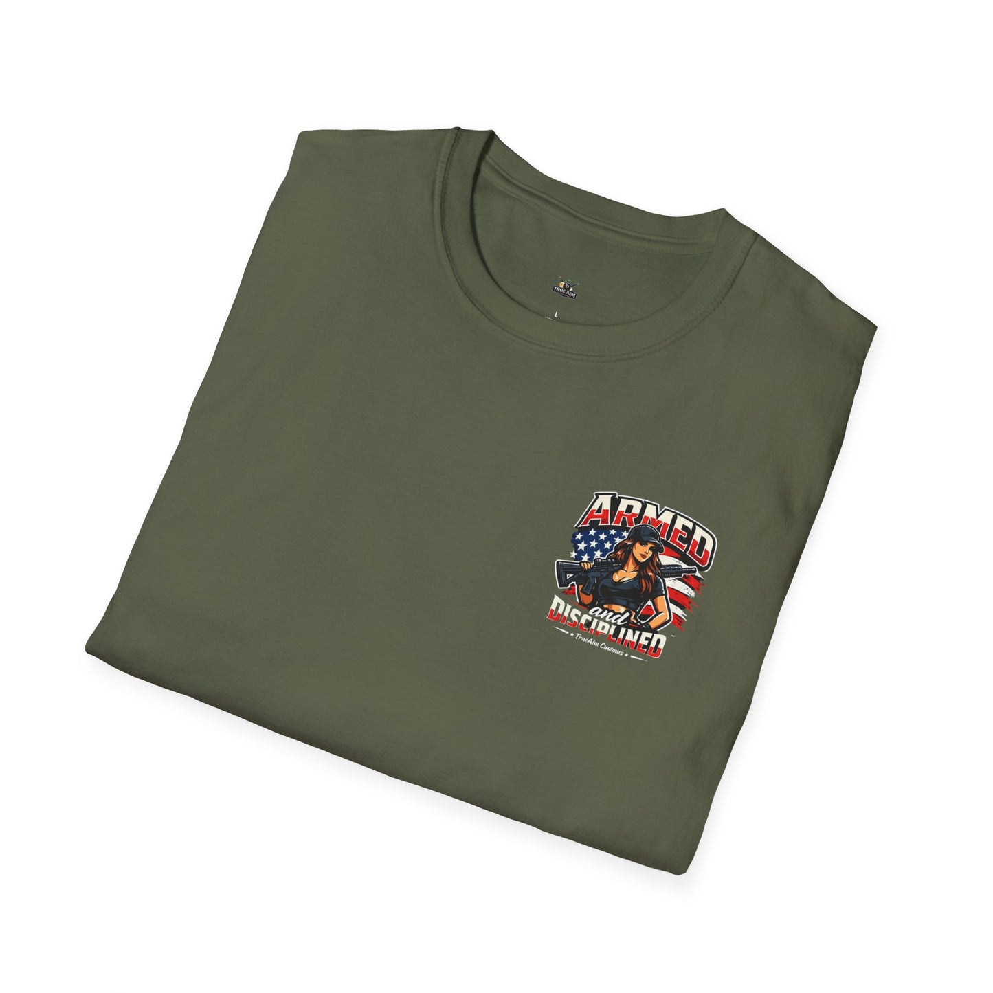 "Female Armed and Disciplined" Patriotic Flag Design t shirt