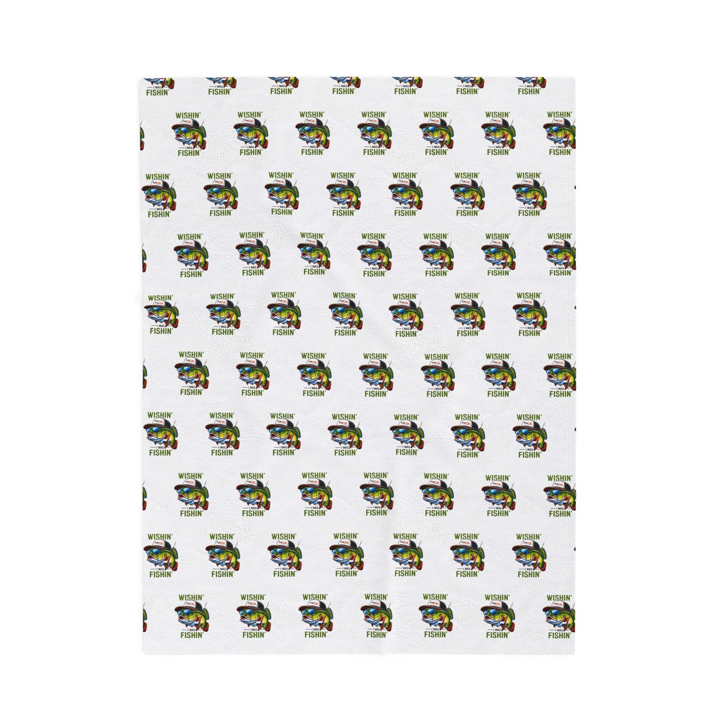 Wishin i was Fishin Velveteen Plush Blanket — Retro Camper Pattern Cozy Throw personalize for back to school