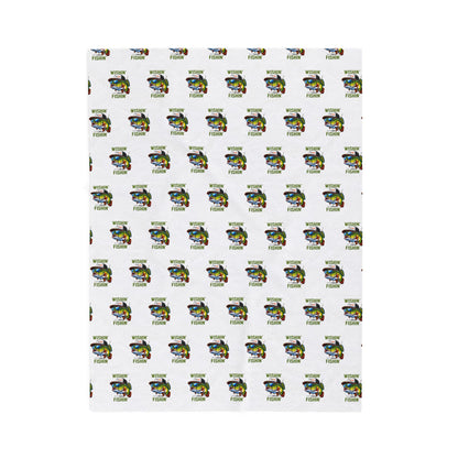 Wishin i was Fishin Velveteen Plush Blanket — Retro Camper Pattern Cozy Throw personalize for back to school