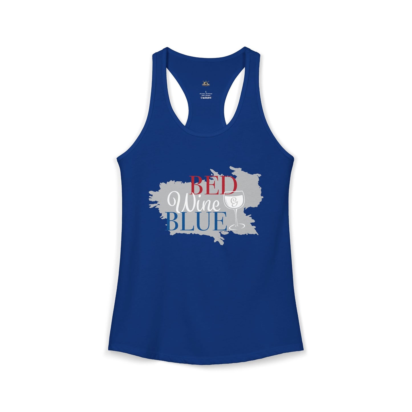 Women's Bed, Wine, Blue 4th of July Racerback Tank
