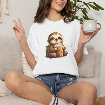 Cute Sloth Holding Coffee T-Shirt — Adorable Cozy Animal Tee