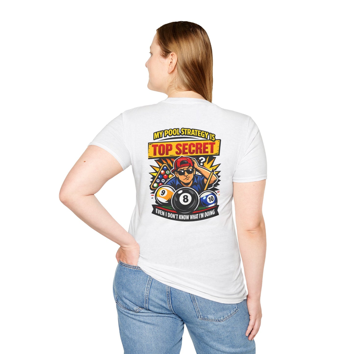 Pool Strategy T-Shirt — “My Pool Strategy Is Top Secret” Billiards Tee