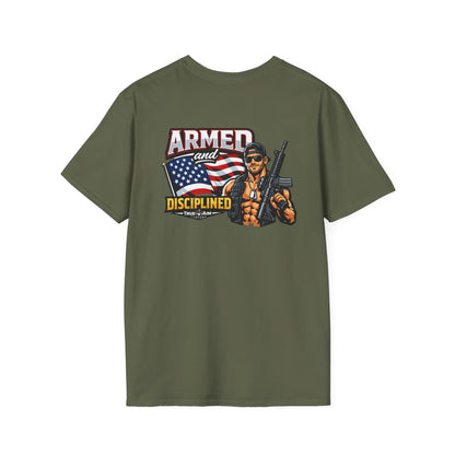 Armed and Disciplined T-Shirt — Patriotic Rifle Graphic Tee