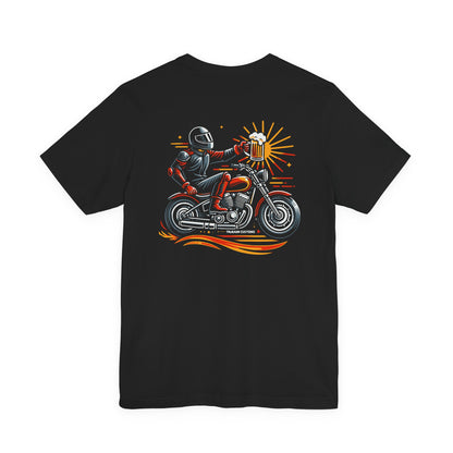 Motorcycle T‑Shirt with Beer Mug Graphic