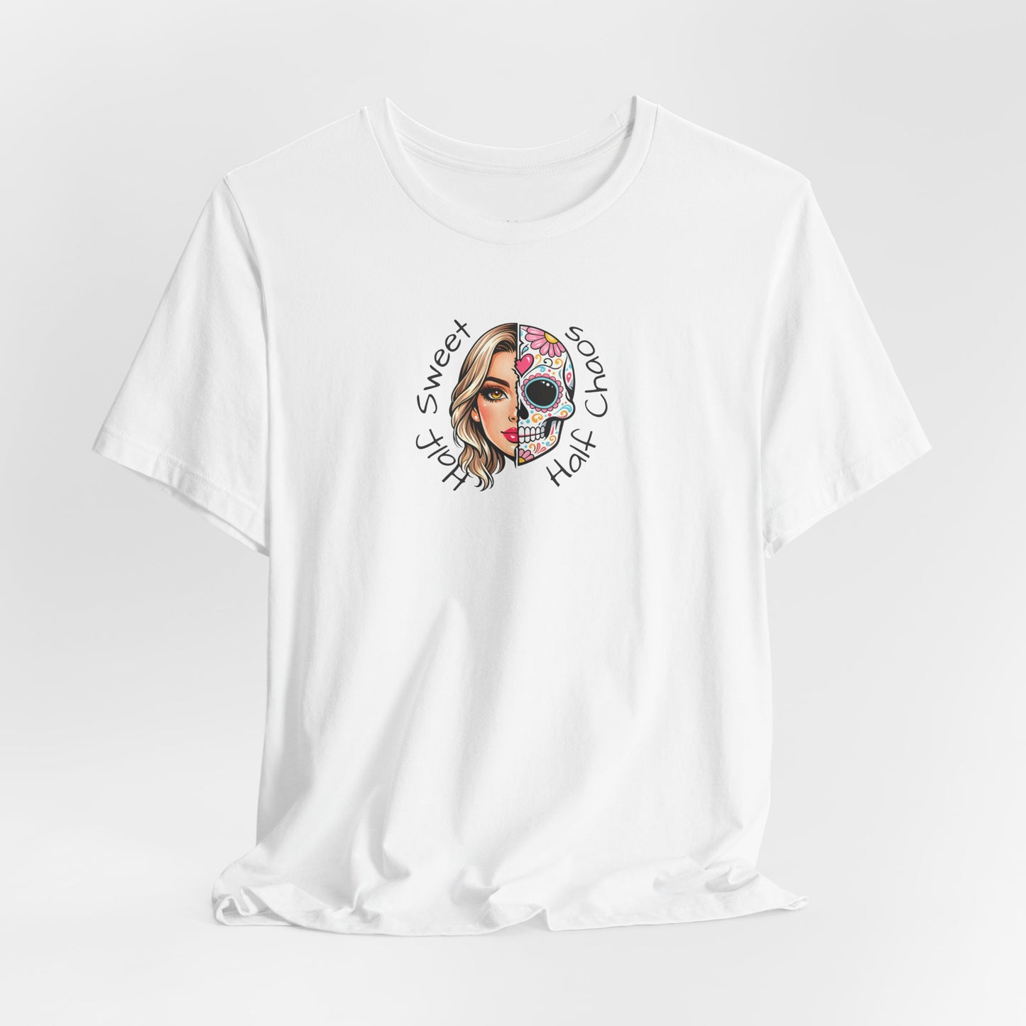 Half Sweet Half Chaos T-Shirt — Day of the Dead Skull Girl Graphic Tee