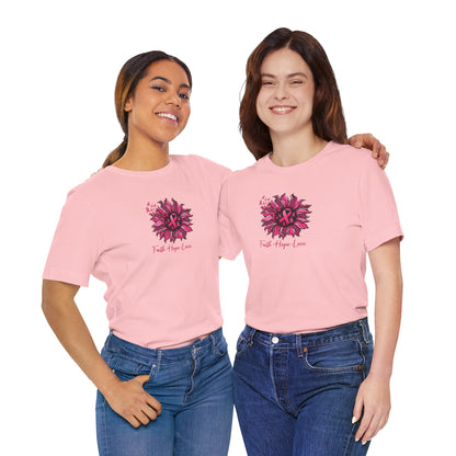 Breast Cancer Awareness Tee — Faith • Hope • Love Pink Ribbon Floral T‑Shirt