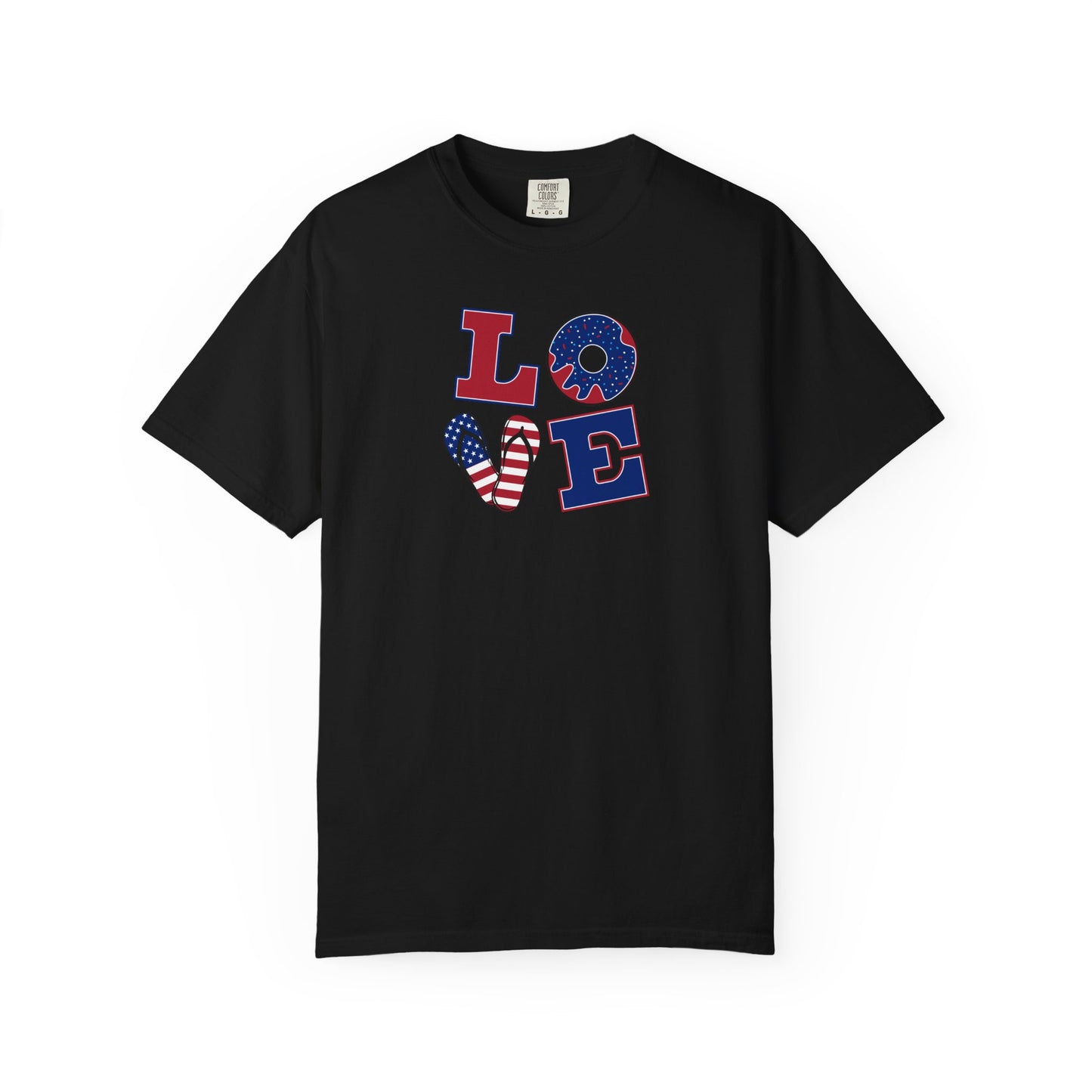 Patriotic "LOVE" Heart T-Shirt — American Flag Fourth of July Tee