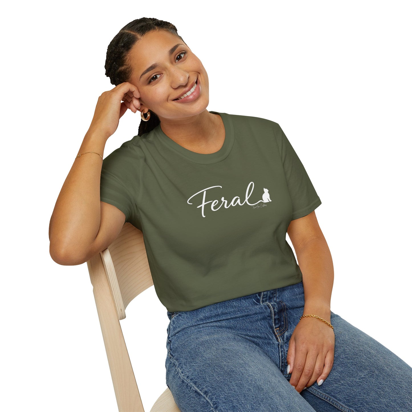 Feral Cat Script Tee — Minimal Cat Silhouette T-Shirt