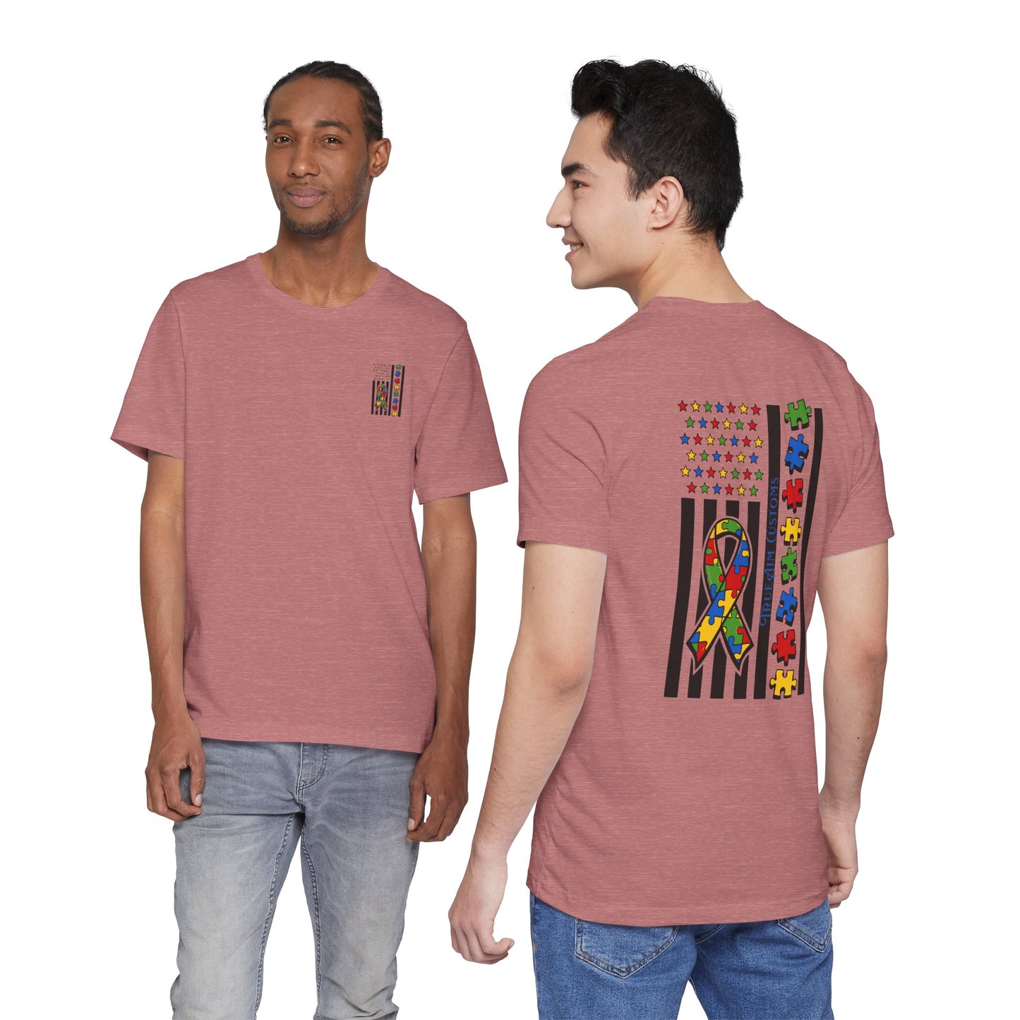 Autism Awareness Flag T-Shirt — Puzzle Ribbon Support Tee