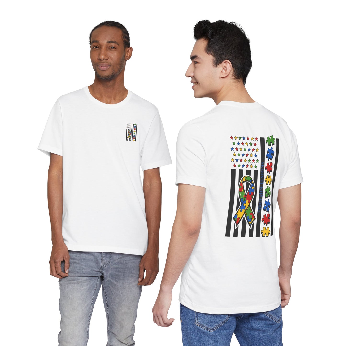 Autism Awareness Flag T-Shirt — Puzzle Ribbon Support Tee