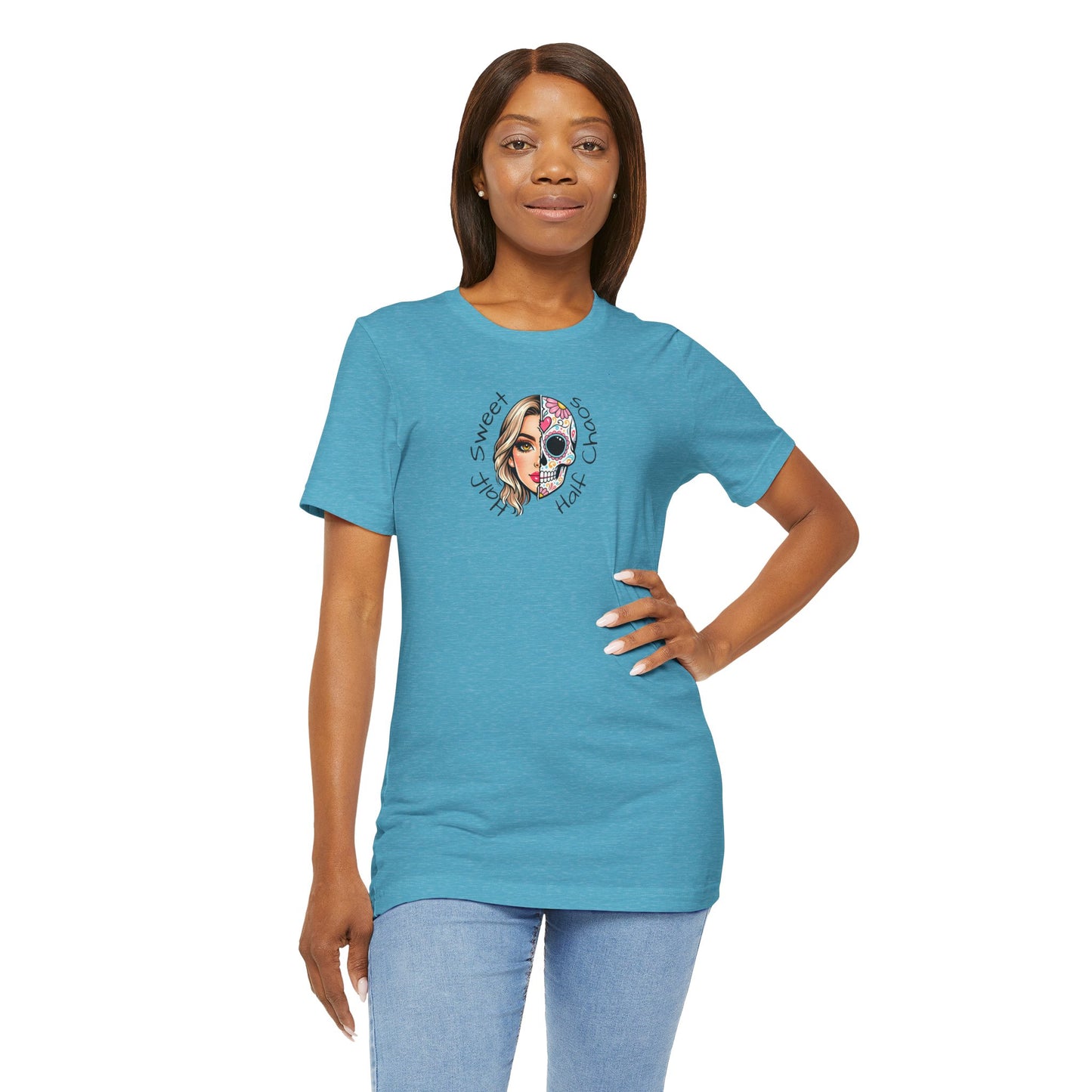 Half Sweet Half Chaos T-Shirt — Day of the Dead Skull Girl Graphic Tee