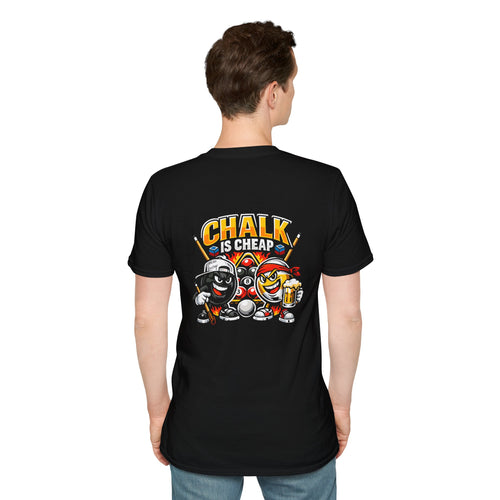 Billiards T-Shirt — "Chalk Is Cheap" Pool Cue & Balls Graphic Tee