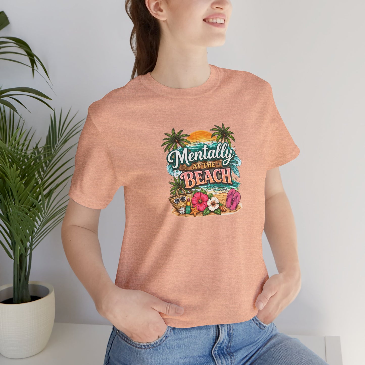 Mentally at the Beach Tee – Tropical Sunset Palm Vacation T-Shirt