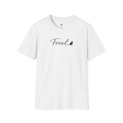 Feral Cat Script Tee — Minimal Cat Silhouette T-Shirt