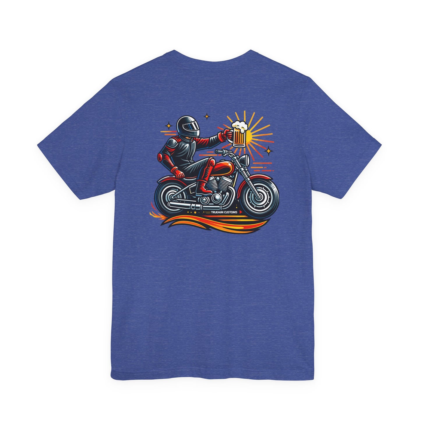 Motorcycle T‑Shirt with Beer Mug Graphic