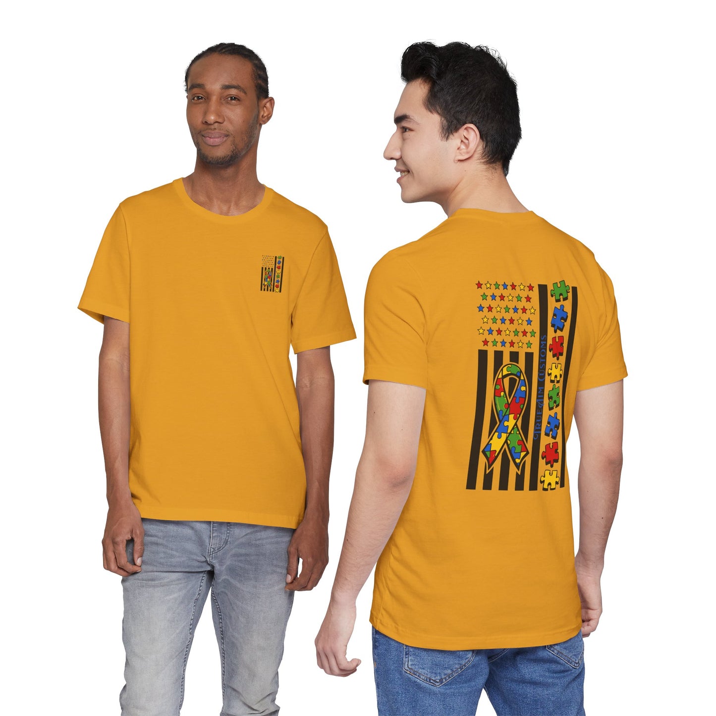 Autism Awareness Flag T-Shirt — Puzzle Ribbon Support Tee