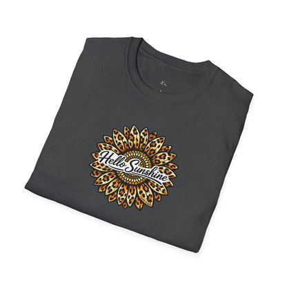 Hello Sunshine Leopard print sunflower unisex tee shirt