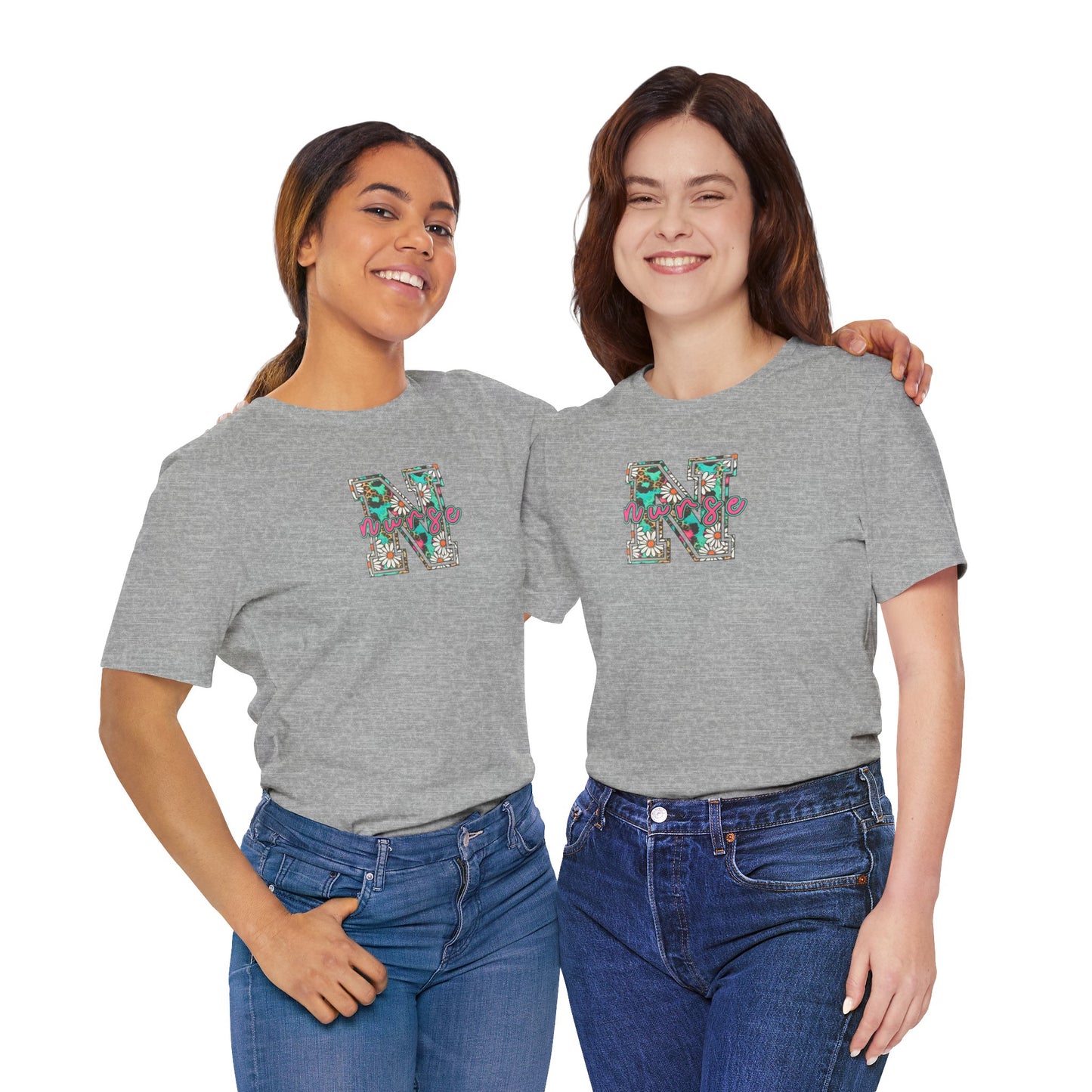 Floral Letter N, Nurse  T-Shirt — Tropical Botanical Monogram Tee