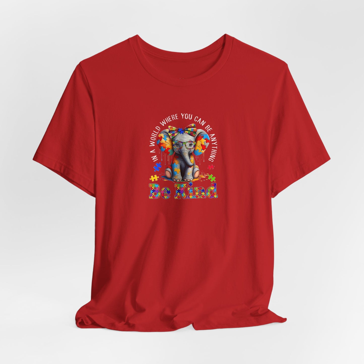 Be Kind Elephant T-Shirt — Colorful Puzzle Piece Autism Awareness Tee