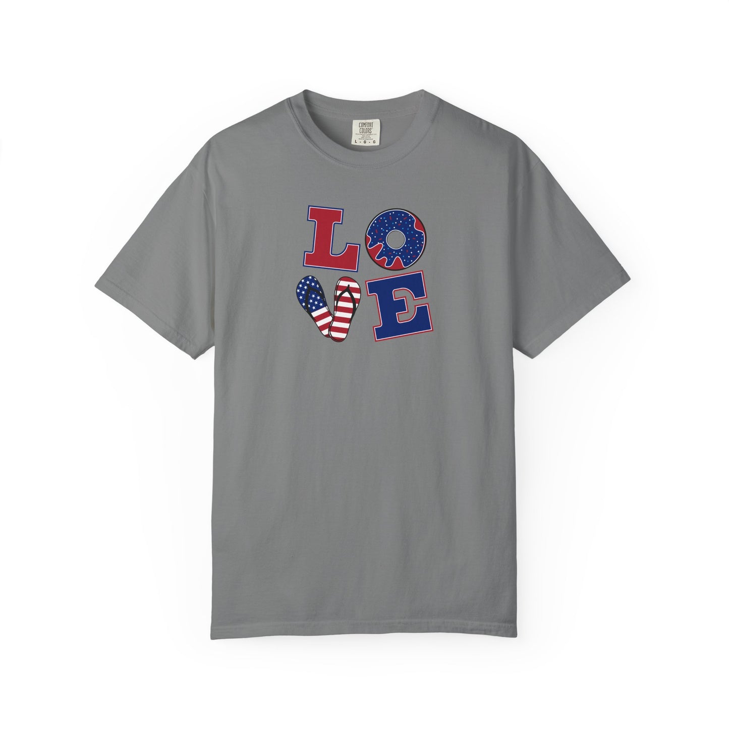 Patriotic "LOVE" Heart T-Shirt — American Flag Fourth of July Tee