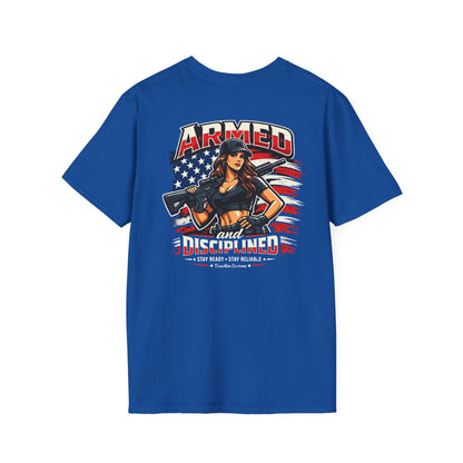 "Female Armed and Disciplined" Patriotic Flag Design t shirt