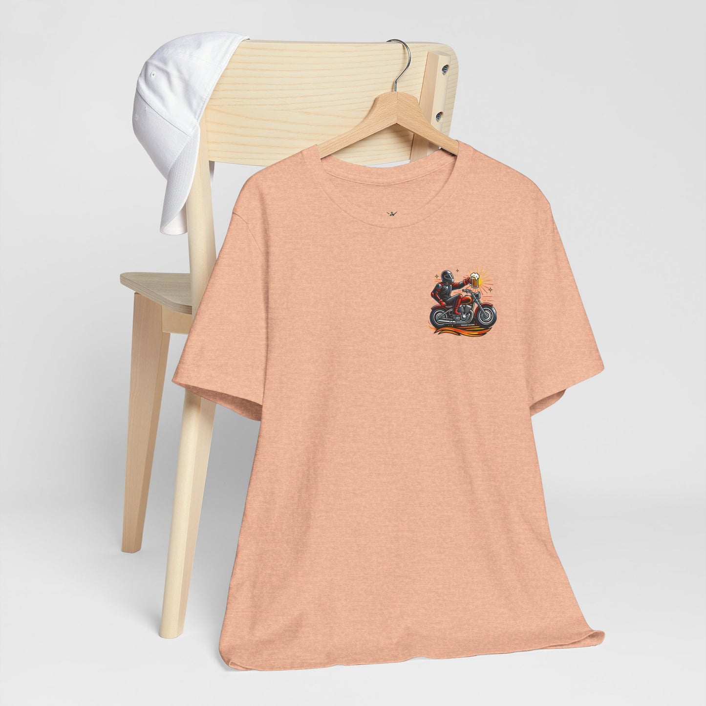 Motorcycle T‑Shirt with Beer Mug Graphic