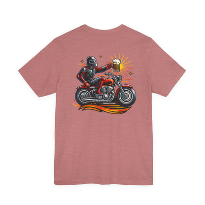 Motorcycle T‑Shirt with Beer Mug Graphic