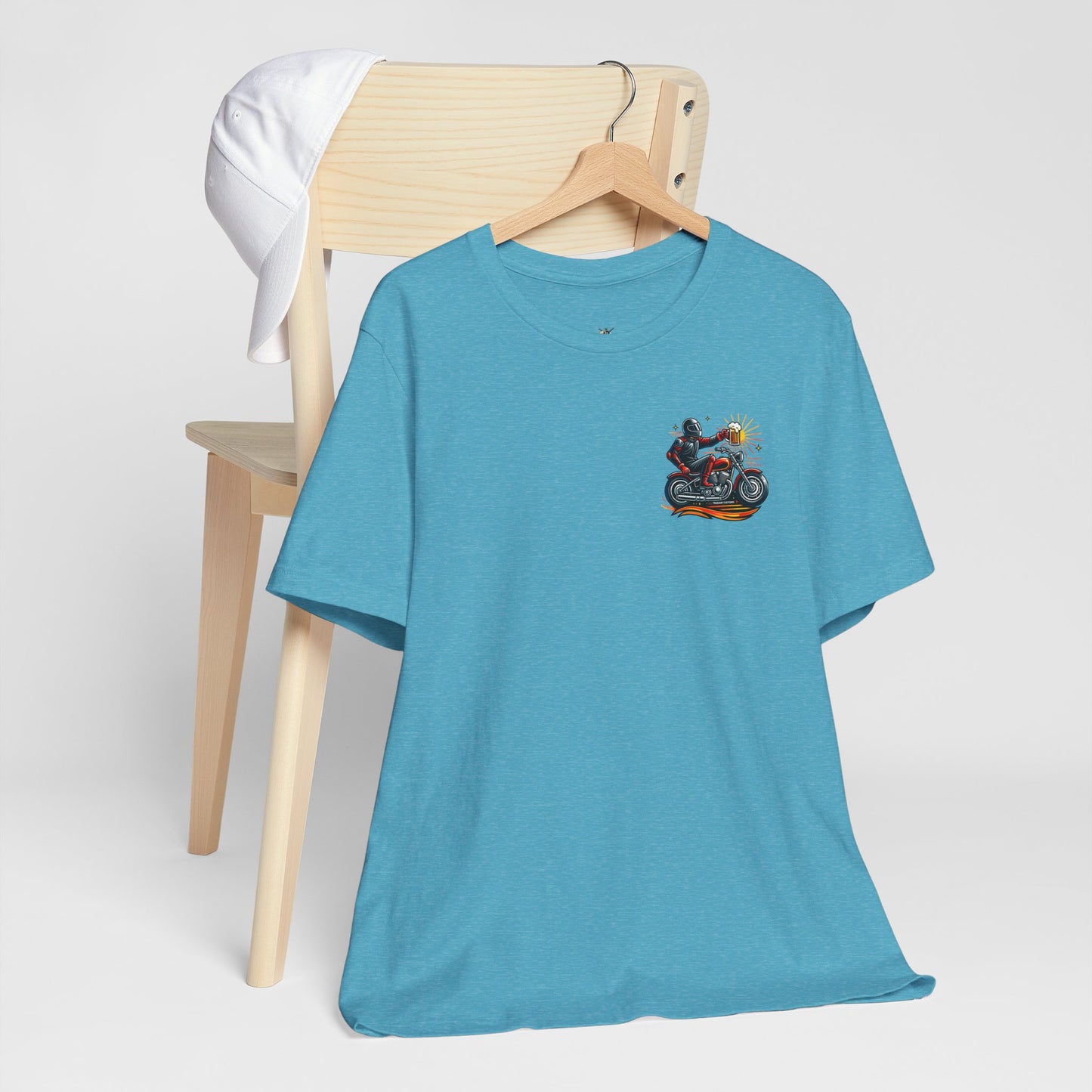 Motorcycle T‑Shirt with Beer Mug Graphic